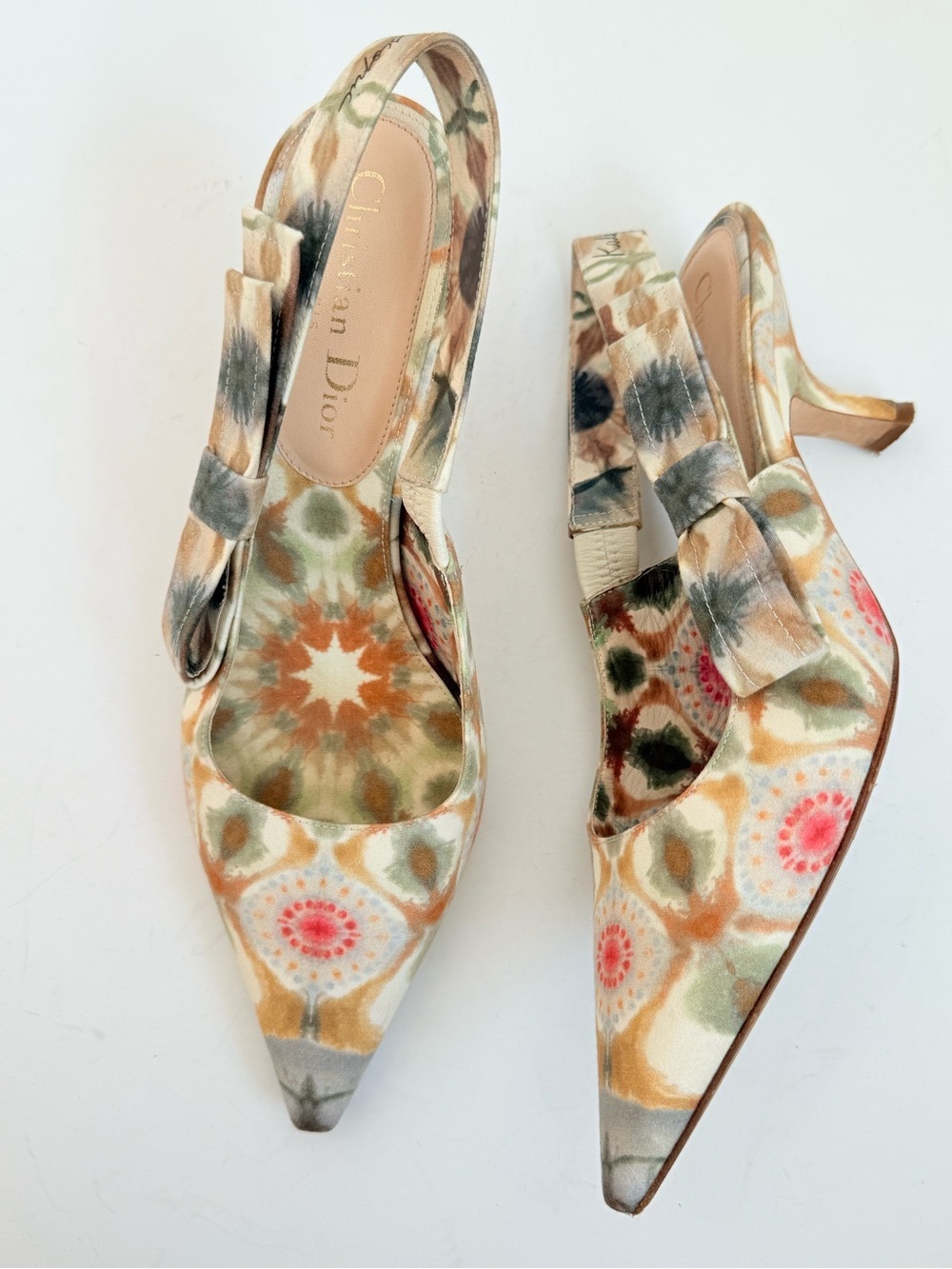 Christian Dior Kaliediorscope Slingback Pumps 37 Multicolor Bow Kitten Heels